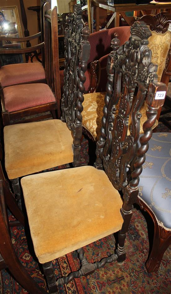 Pair carved oak chairs